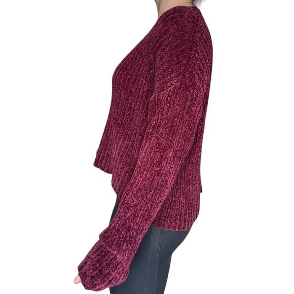 Forever 21 Burgundy Soft Fluffy  Knit Long Sleeve Sweater Women Size Large - Picture 2 of 9